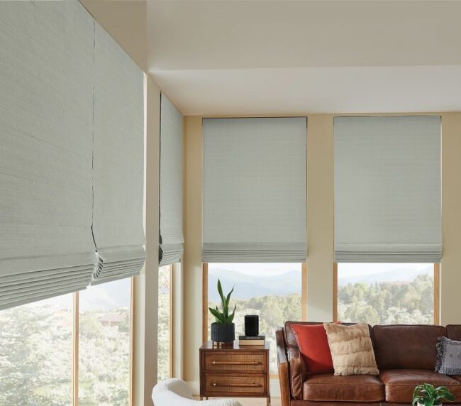 Off-white natural tone shades in a living room