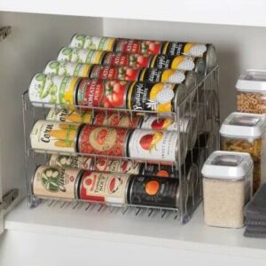picture of a canned food storage rack in a kitchen cabinet